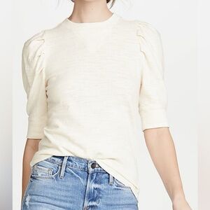 Frame Pleated Panel White Tee T Shirt | XS